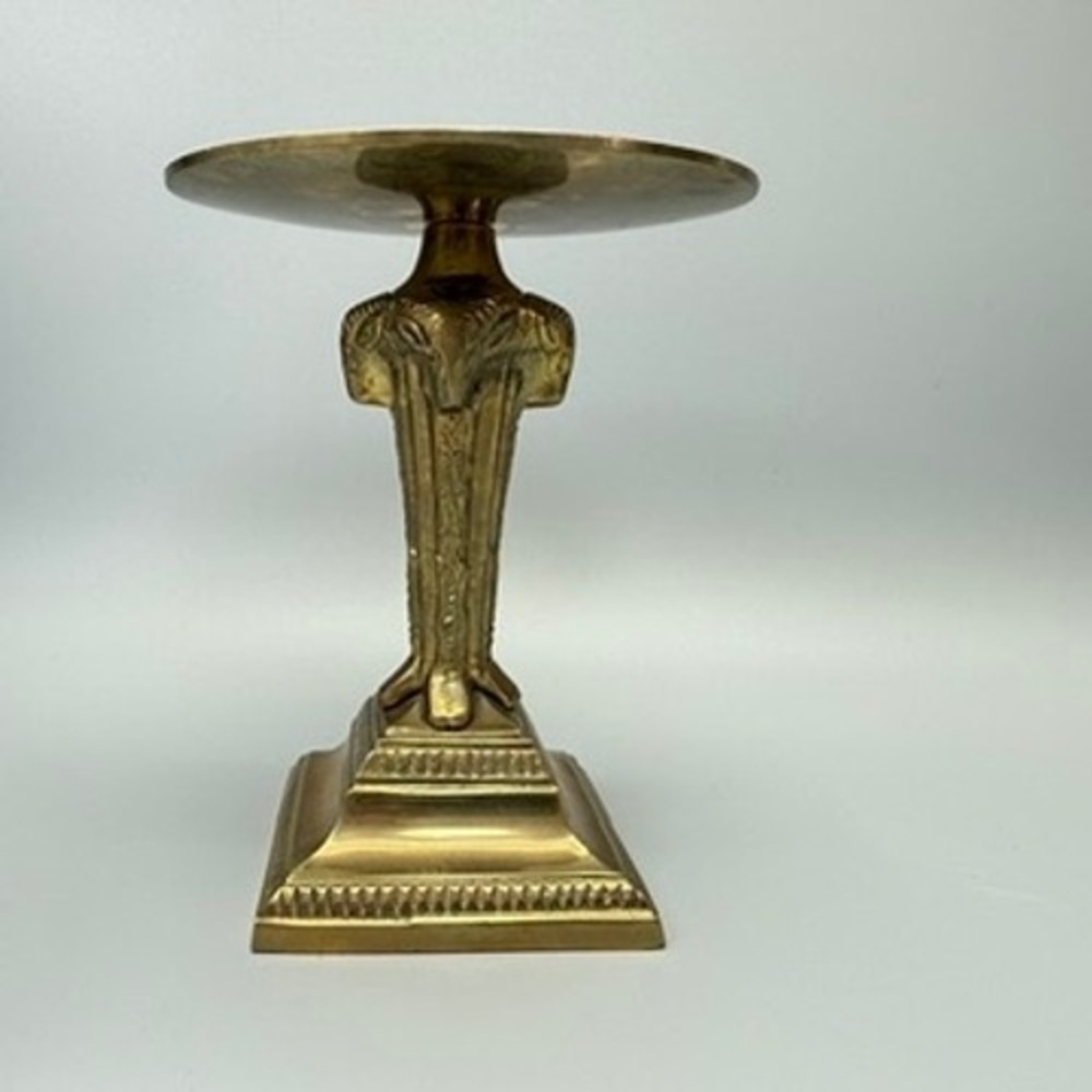 Vintage Brass Ram Head Pillar Candle Holder 6.5" Etruscan Revival Classic Chic